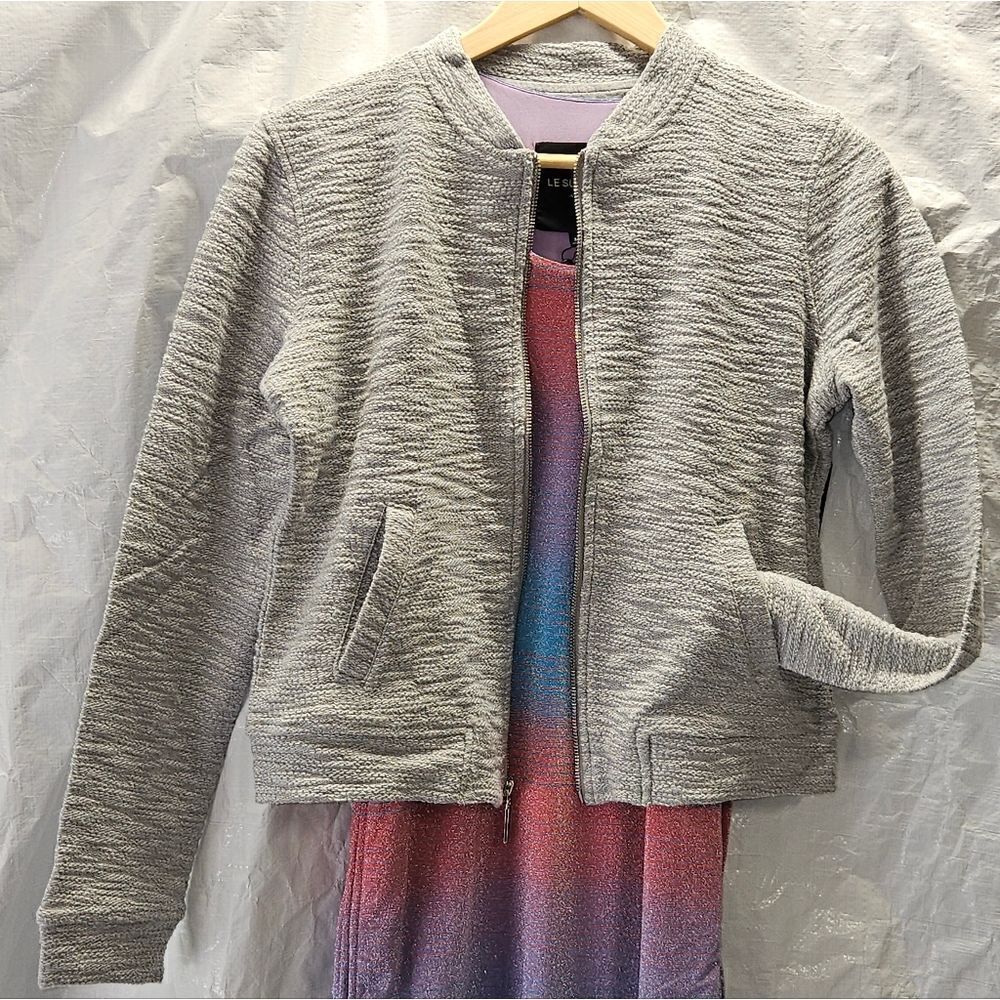 Marc New York Andrew Marc Performance Textured Crop Zip Front Jacket Gray Medium